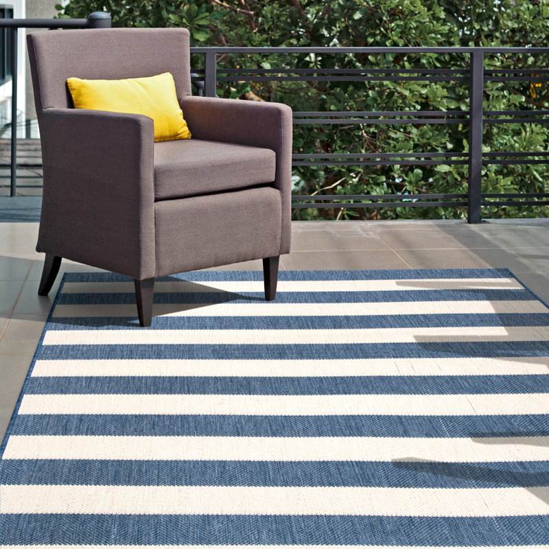 Highland Dunes Robert Striped Blue Indoor/Outdoor Area Rug & Reviews